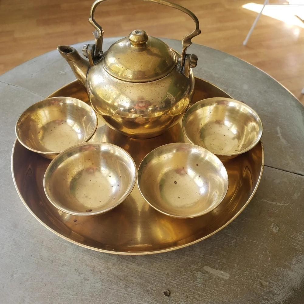 Serving set solid brass vintage